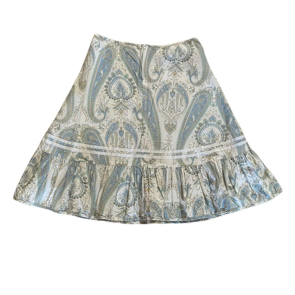 Split A-Line Cute Skirt ~ Sz 5 ~ White ~ Knee Length ~ Paisley ~ Zip